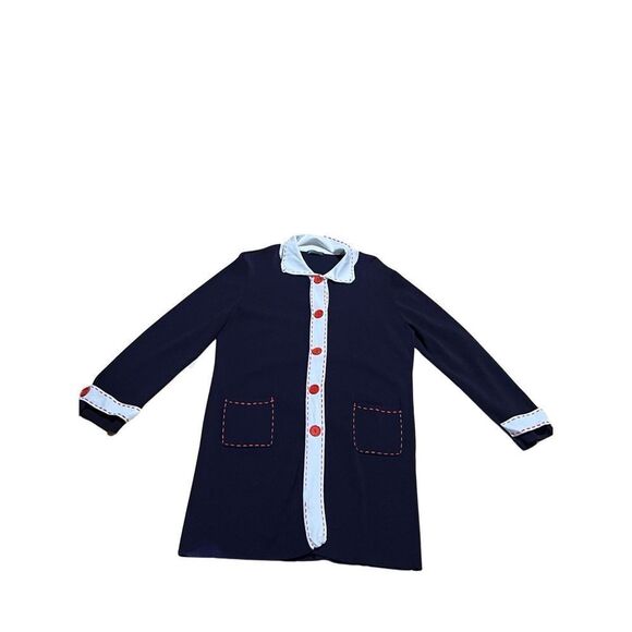 Like New 1960 Navy Blue Peter Pan Collar Long Sleeve Button Down Dress/Cardigan - Picture 7 of 11